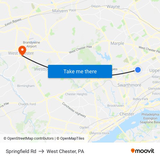 Springfield Rd to West Chester, PA map