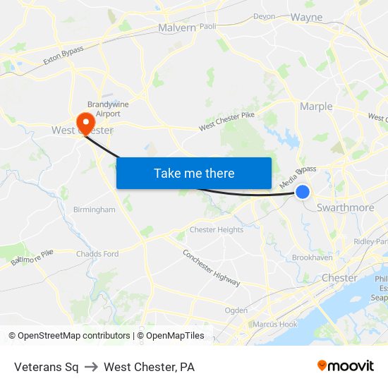 Veterans Sq to West Chester, PA map