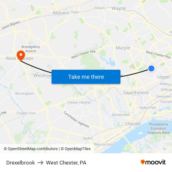 Drexelbrook to West Chester, PA map