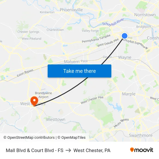 Mall Blvd & Court Blvd - FS to West Chester, PA map
