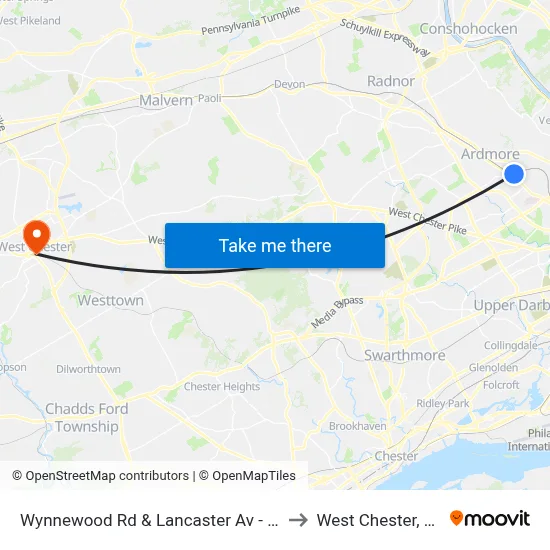 Wynnewood Rd & Lancaster Av - FS to West Chester, PA map