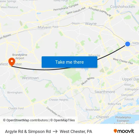 Argyle Rd & Simpson Rd to West Chester, PA map