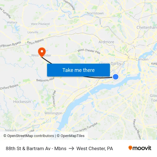 88th St & Bartram Av - Mbns to West Chester, PA map