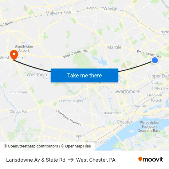 Lansdowne Av & State Rd to West Chester, PA map