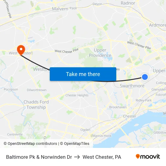 Baltimore Pk & Norwinden Dr to West Chester, PA map