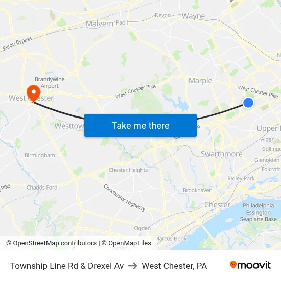 Township Line Rd & Drexel Av to West Chester, PA map