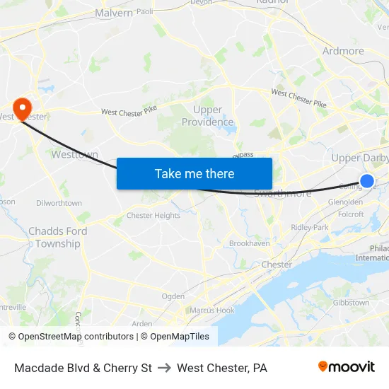 Macdade Blvd & Cherry St to West Chester, PA map