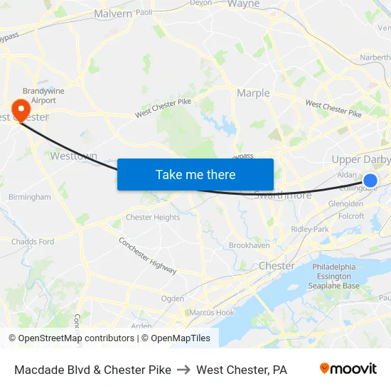Macdade Blvd & Chester Pike to West Chester, PA map