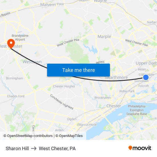 Sharon Hill to West Chester, PA map