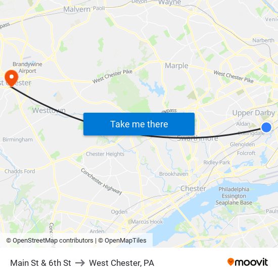 Main St & 6th St to West Chester, PA map