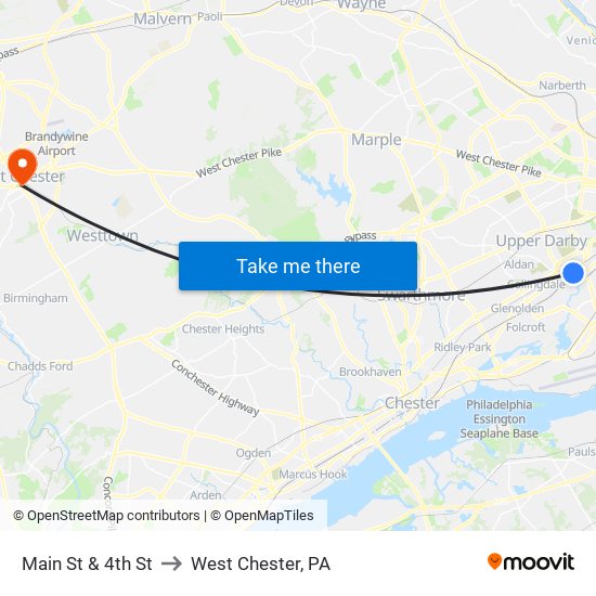 Main St & 4th St to West Chester, PA map