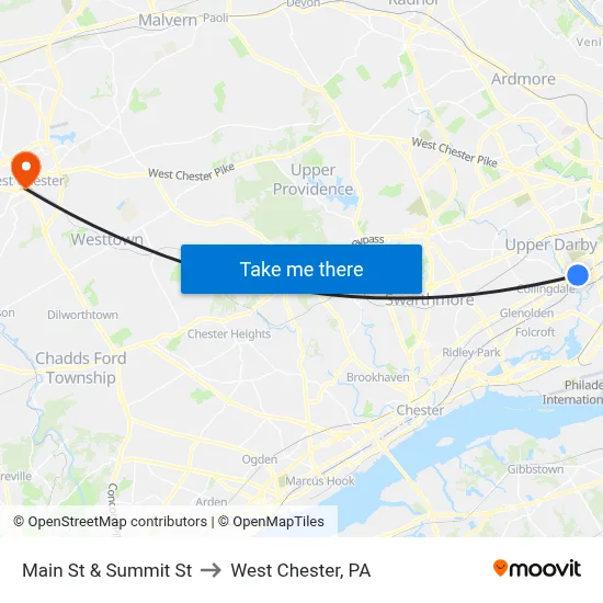 Main St & Summit St to West Chester, PA map