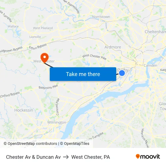 Chester Av & Duncan Av to West Chester, PA map