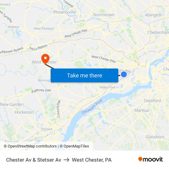 Chester Av & Stetser Av to West Chester, PA map