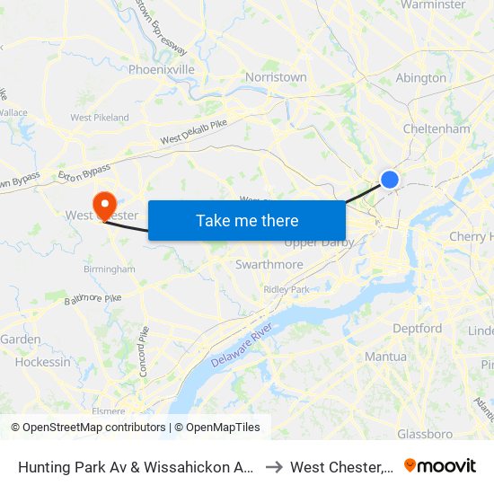 Hunting Park Av & Wissahickon Av - FS to West Chester, PA map