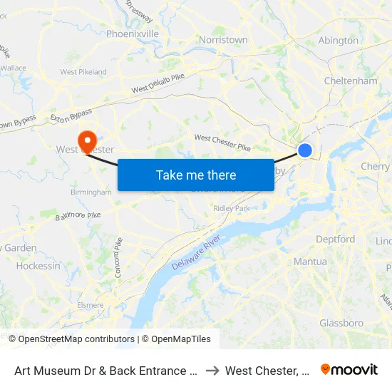 Art Museum Dr & Back Entrance - 2 to West Chester, PA map