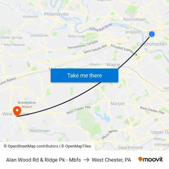 Alan Wood Rd & Ridge Pk - Mbfs to West Chester, PA map