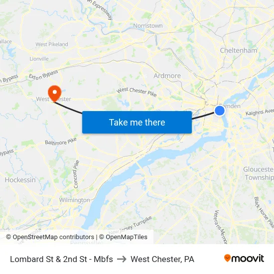 Lombard St & 2nd St - Mbfs to West Chester, PA map