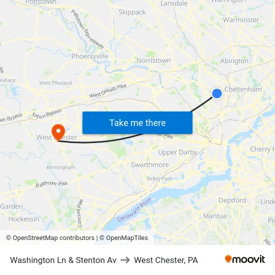 Washington Ln & Stenton Av to West Chester, PA map