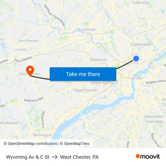 Wyoming Av & C St to West Chester, PA map