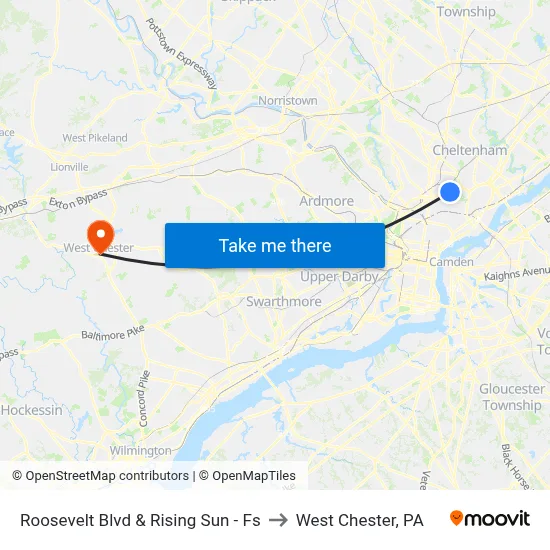 Roosevelt Blvd & Rising Sun - Fs to West Chester, PA map