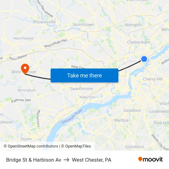 Bridge St & Harbison Av to West Chester, PA map
