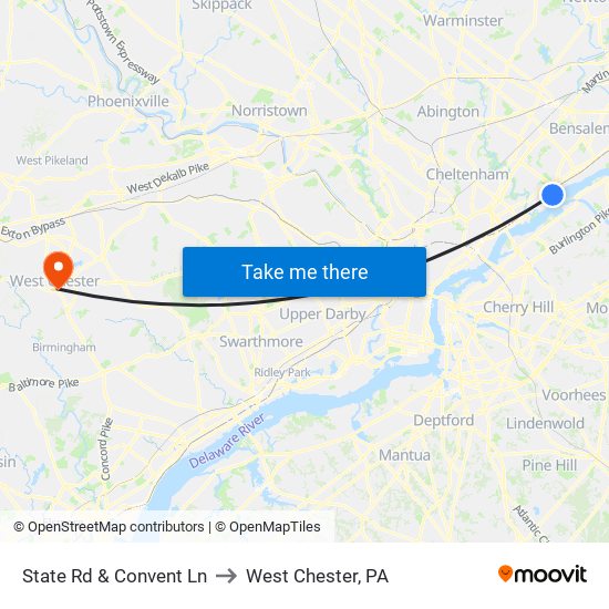 State Rd & Convent Ln to West Chester, PA map