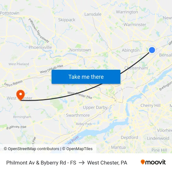 Philmont Av & Byberry Rd - FS to West Chester, PA map