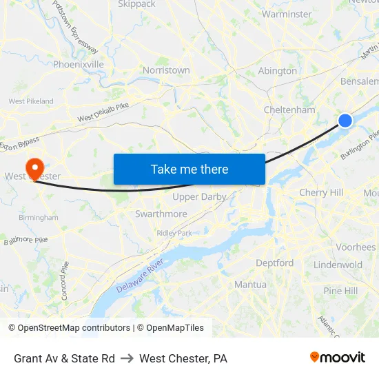 Grant Av & State Rd to West Chester, PA map