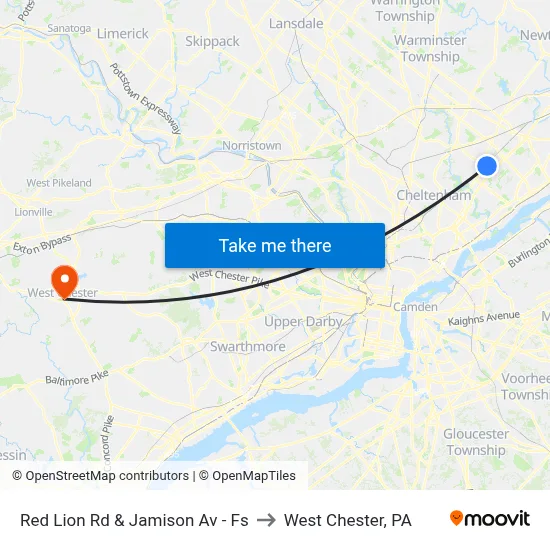 Red Lion Rd & Jamison Av - Fs to West Chester, PA map