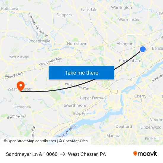 Sandmeyer Ln & 10060 to West Chester, PA map