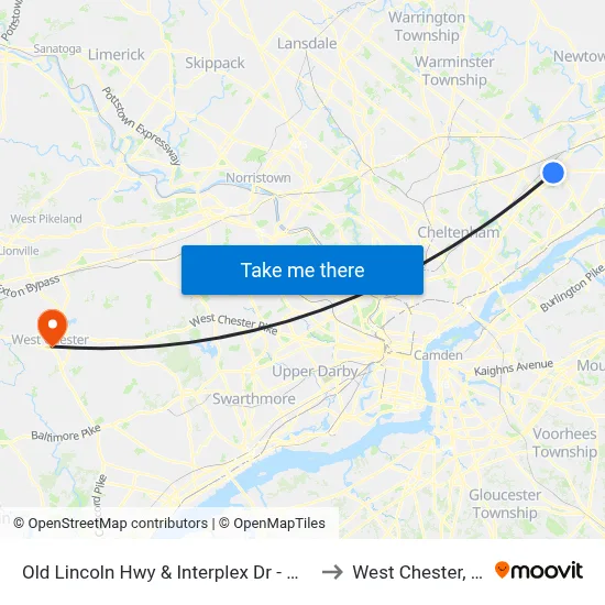 Old Lincoln Hwy & Interplex Dr - Mbfs to West Chester, PA map