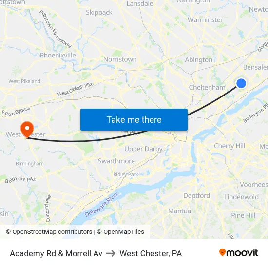 Academy Rd & Morrell Av to West Chester, PA map