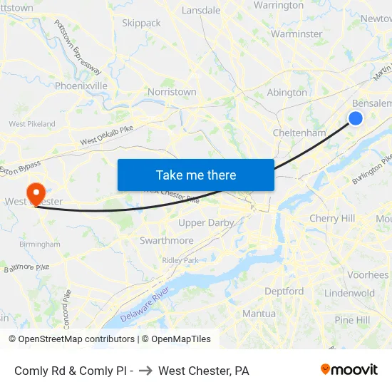 Comly Rd & Comly Pl - to West Chester, PA map