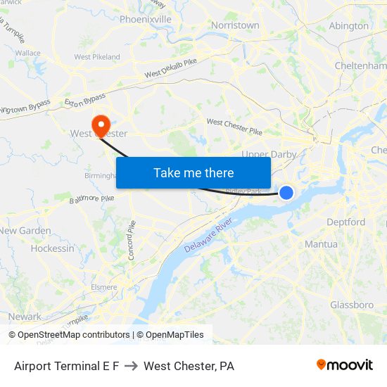 Airport Terminal E F to West Chester, PA map