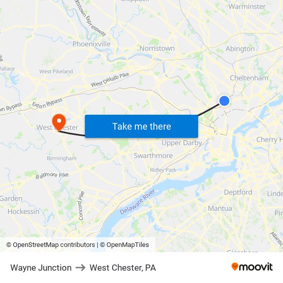 Wayne Junction to West Chester, PA map