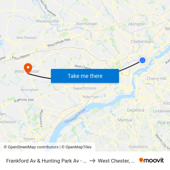 Frankford Av & Hunting Park Av - Fs to West Chester, PA map