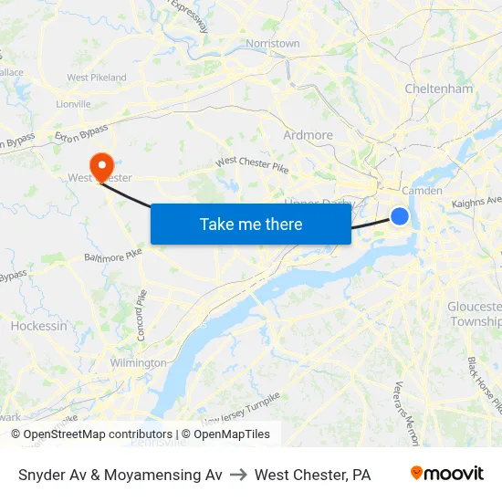 Snyder Av & Moyamensing Av to West Chester, PA map