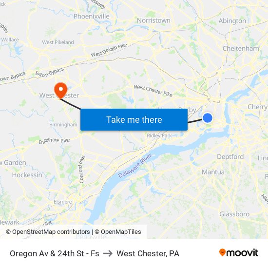 Oregon Av & 24th St - Fs to West Chester, PA map