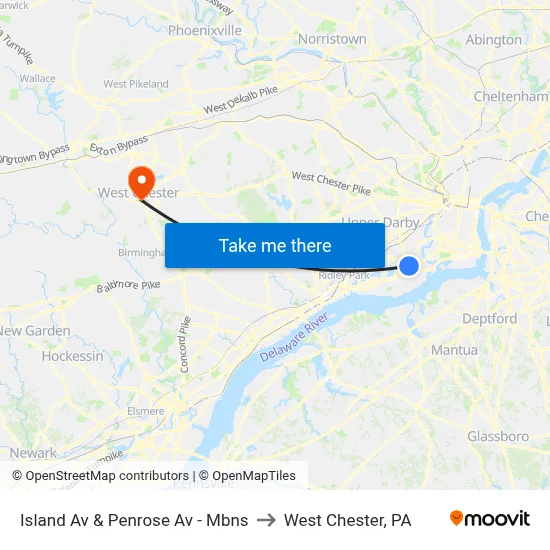 Island Av & Penrose Av - Mbns to West Chester, PA map