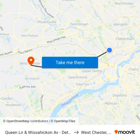 Queen Ln & Wissahickon Av - Detour to West Chester, PA map
