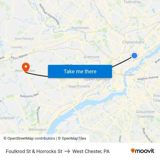 Foulkrod St & Horrocks St to West Chester, PA map