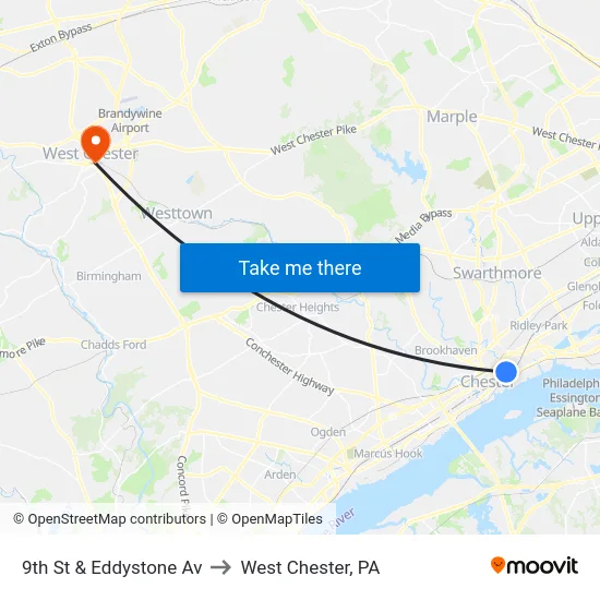 9th St & Eddystone Av to West Chester, PA map