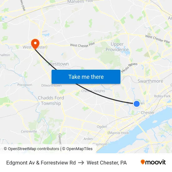 Edgmont Av & Forrestview Rd to West Chester, PA map