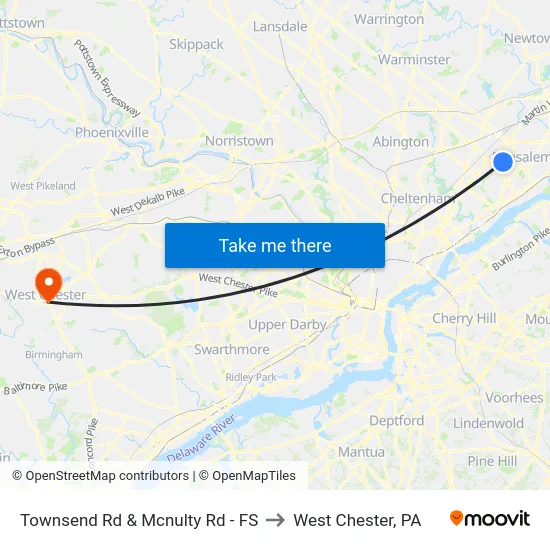 Townsend Rd & Mcnulty Rd - FS to West Chester, PA map