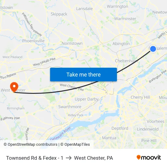 Townsend Rd & Fedex - 1 to West Chester, PA map