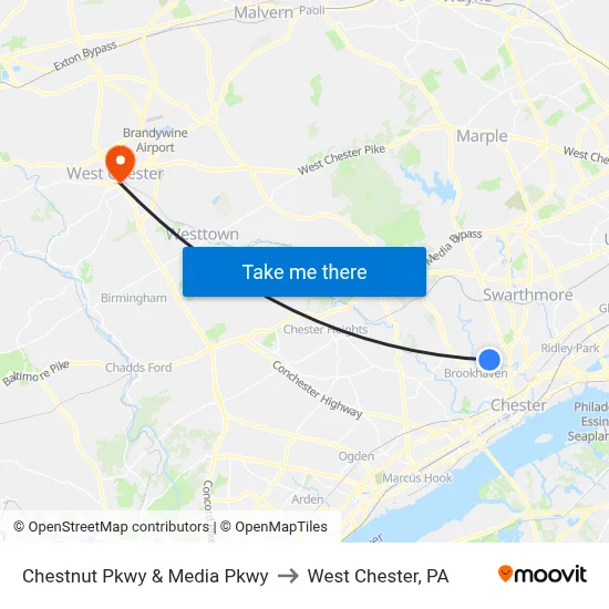 Chestnut Pkwy & Media Pkwy to West Chester, PA map