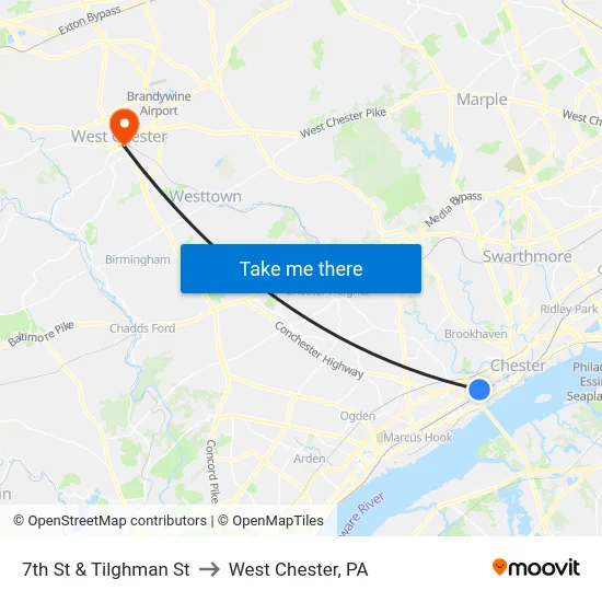 7th St & Tilghman St to West Chester, PA map