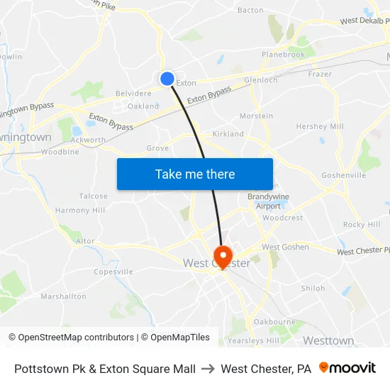 Pottstown Pk & Exton Square Mall to West Chester, PA map