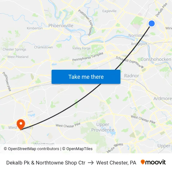Dekalb Pk & Northtowne Shop Ctr to West Chester, PA map